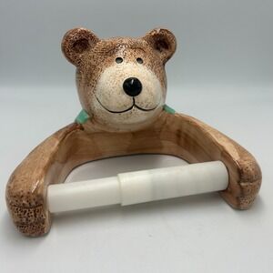 Teddy Bear Toilet Paper Tissue Holder Wall Mounted Ceramic Germany Cabin Cottage